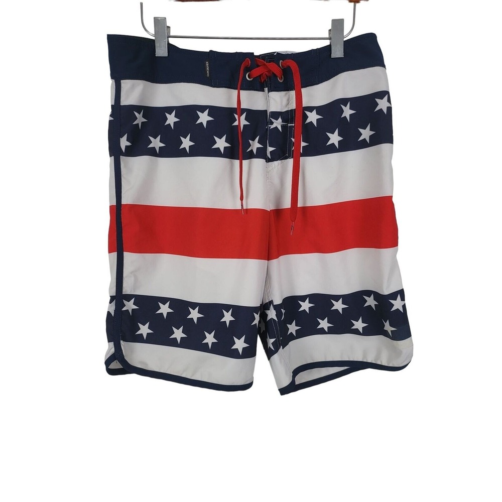 Quicksilver Swim Trunks Mens 30 Patriotic Red White Blue Swimwear Bottoms‎ Stars